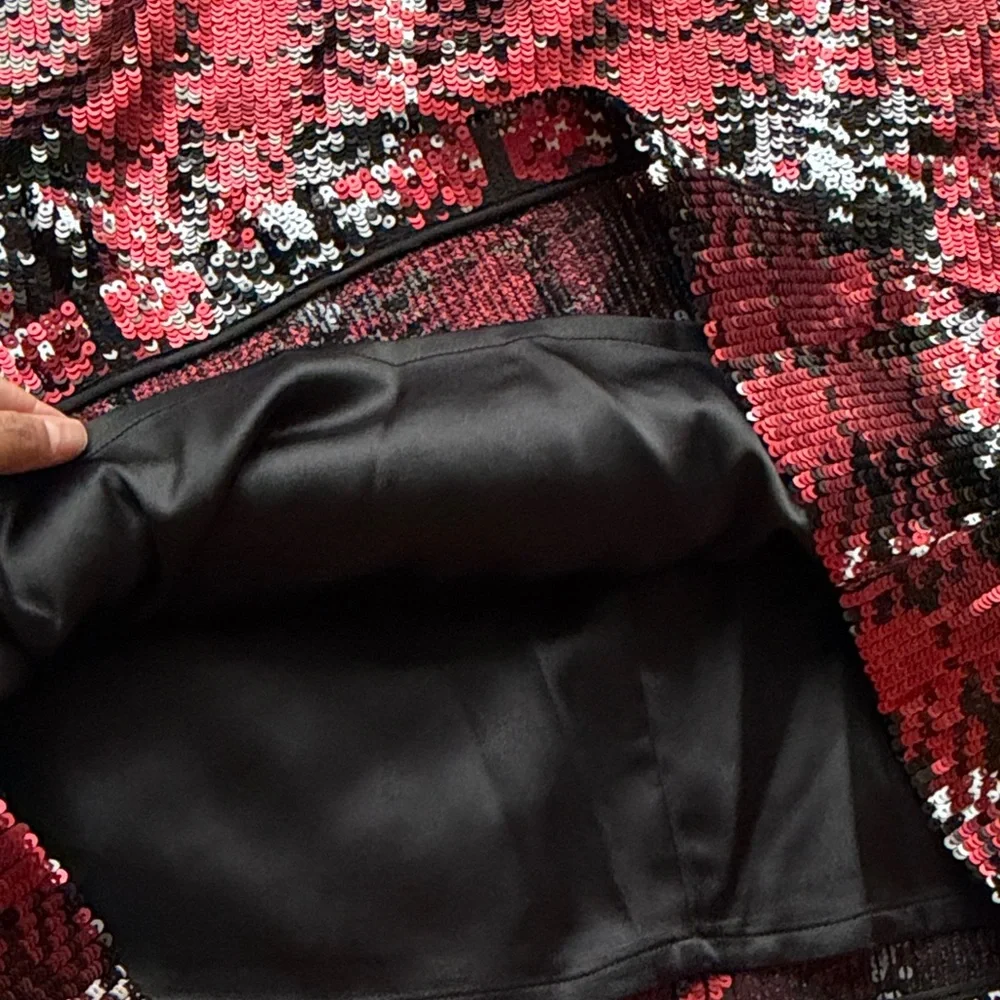 Tuckernuck Red Black white sequin Pierre mini dress size Small - Picture 5 of 7
